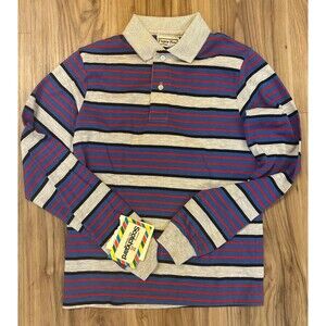 Boys 1980s VTG Tiger Bay Blue Red Striped long sleeve polo top size 14-16 XL L